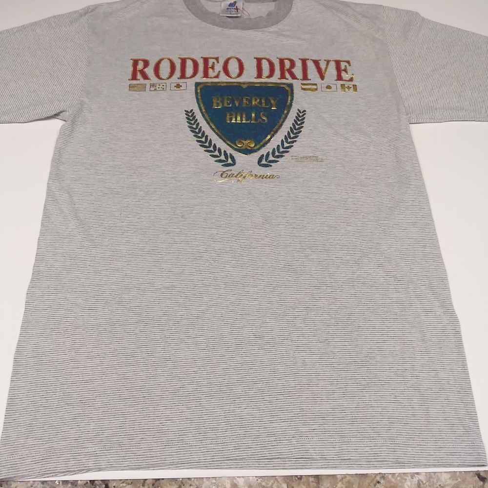 Vintage 1992 Rodeo Drive Beverly Hills BOOTLEG Gold Foil Kasso T-shirt  Sz L NEW